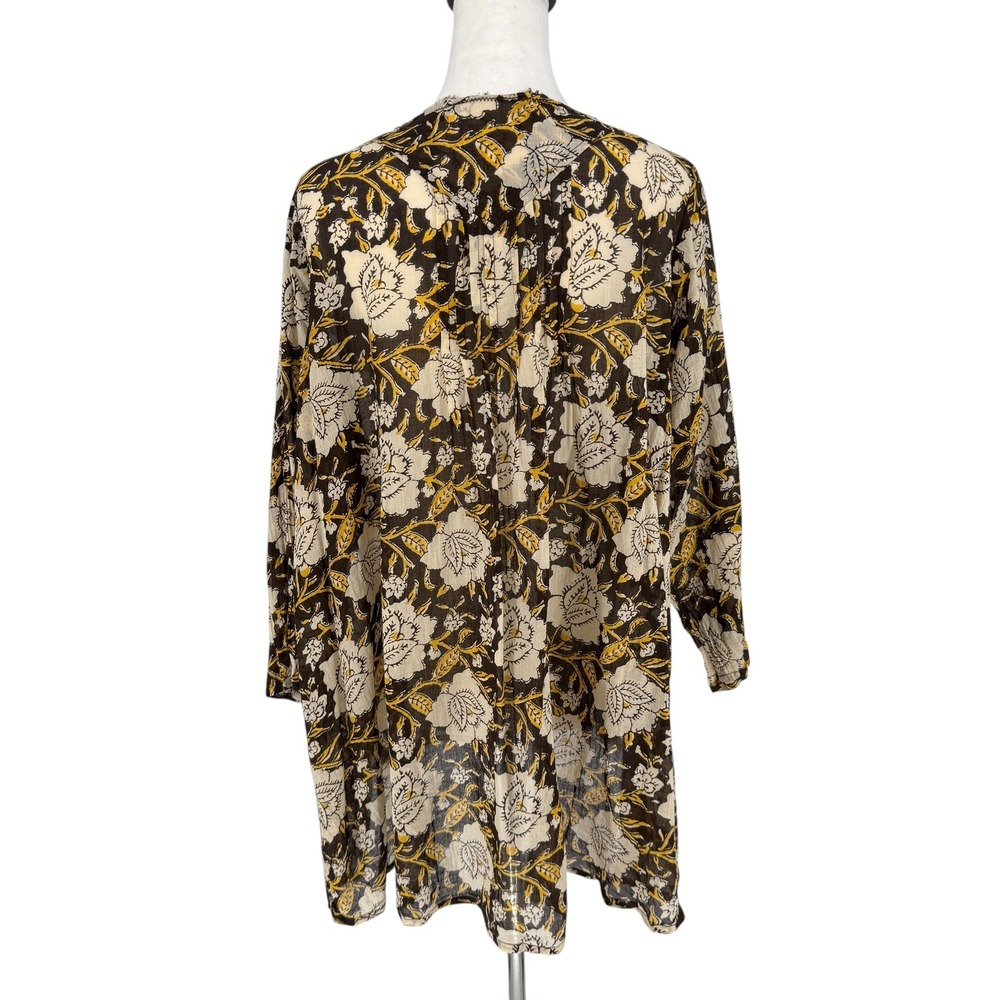Natural Life Cotton Boho V-Neck Tunic Blouse Top Womens L/XL Brown Floral - Picture 5 of 8